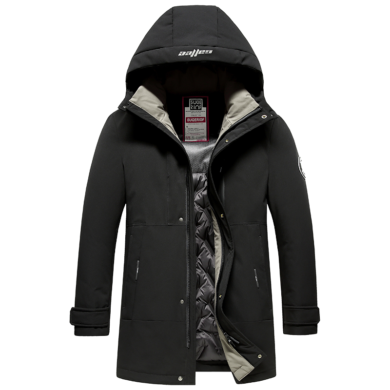 雪中飞羽绒服连帽中长款男士2022秋冬装新款商务休闲黑色上衣外套