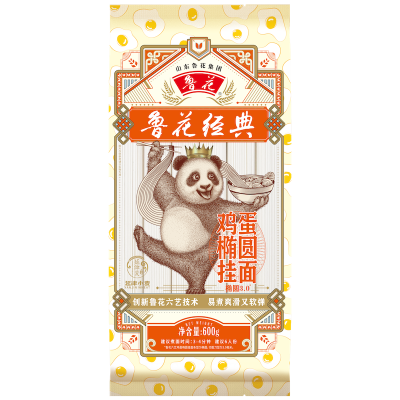 鲁花经典(熊猫)鸡蛋椭圆面条600g*15袋*4箱共60袋