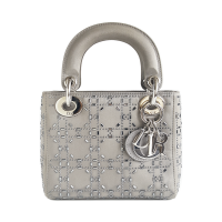 [正品二手95新]迪奥 Dior 迷你 LADY DIOR 女包 灰色缎面三格戴妃包手提单肩包 迪奥戴妃 迪奥三格戴妃