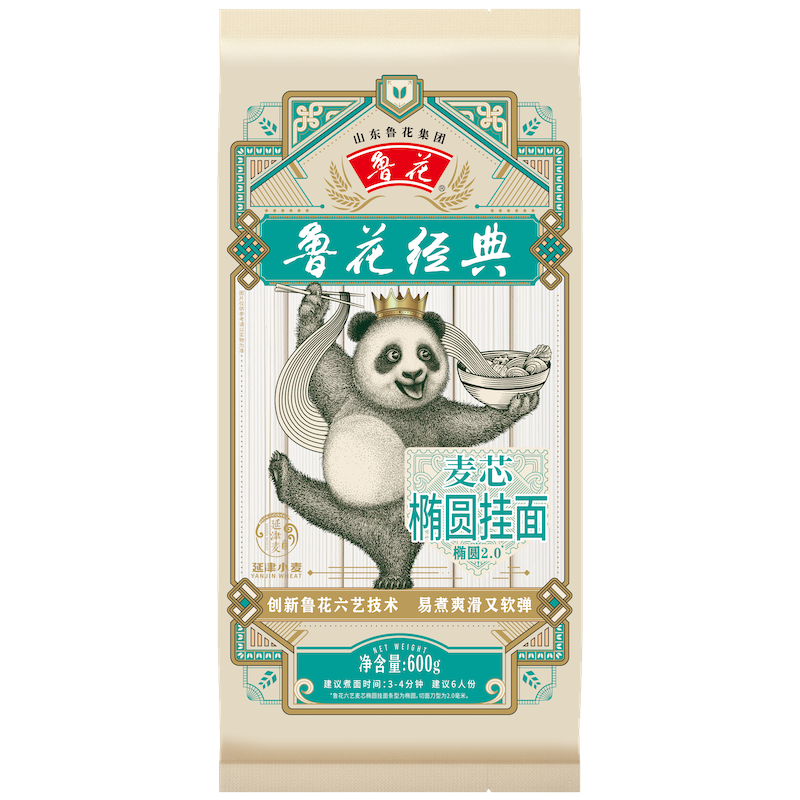 鲁花经典(熊猫)麦芯椭圆面条600g*15袋*4箱共60袋