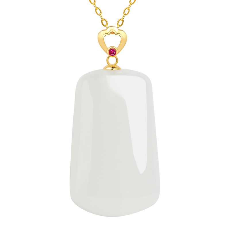 印象眸 18K金镶和田玉吊坠 金镶羊脂白玉无事牌女款玉石挂件 附证书