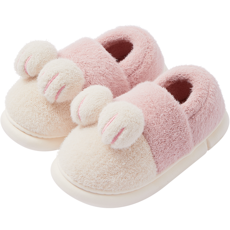 远港包跟可爱猫爪棉拖鞋女秋冬季家居家用情侣保暖室内男月子棉鞋