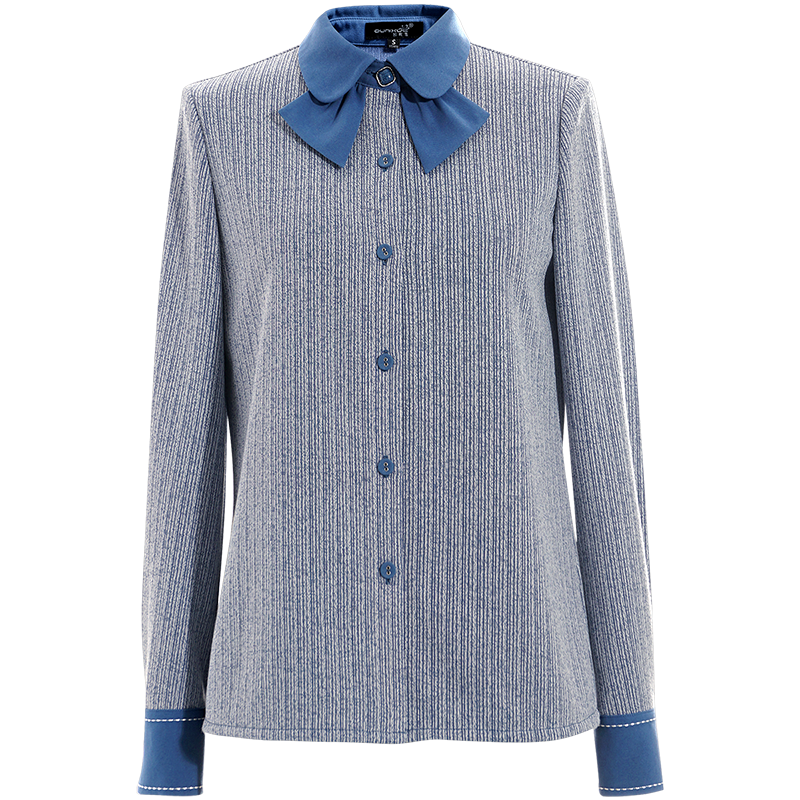 OUNIXUE欧昵雪 | [职场通勤风娃娃领上衣]秋冬季减龄撞色绣花上衣直筒衬衫女