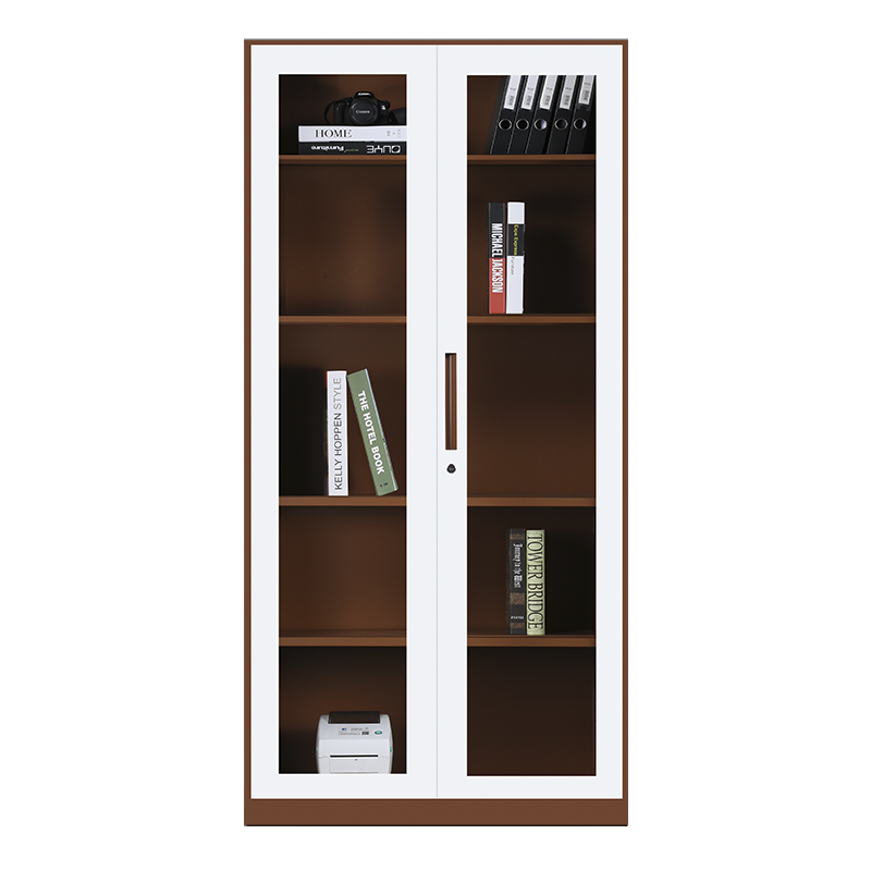 钜晟钢制文件柜薄边通玻文件柜 咖白套色