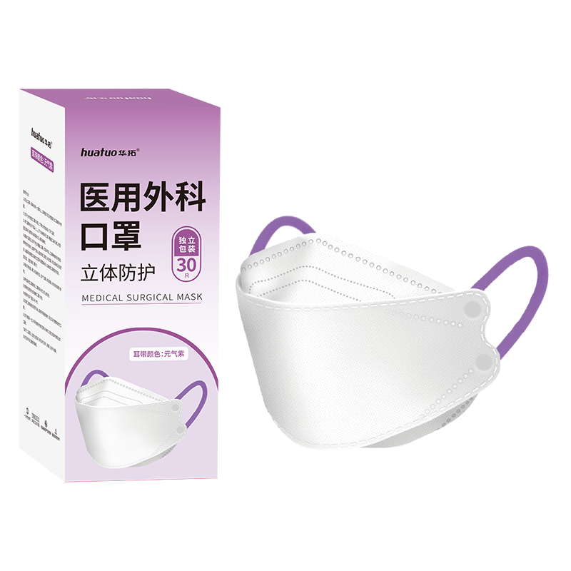 白色kn柳叶95医疗级别医用外科口罩3d立体一次性正品kf成人鱼嘴94-华拓双色装[粉+紫]医用外科[240只独立精装]