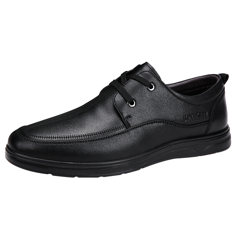 木林森男鞋加绒保暖舒适软底时尚百搭休闲皮鞋低帮系带棉皮鞋男