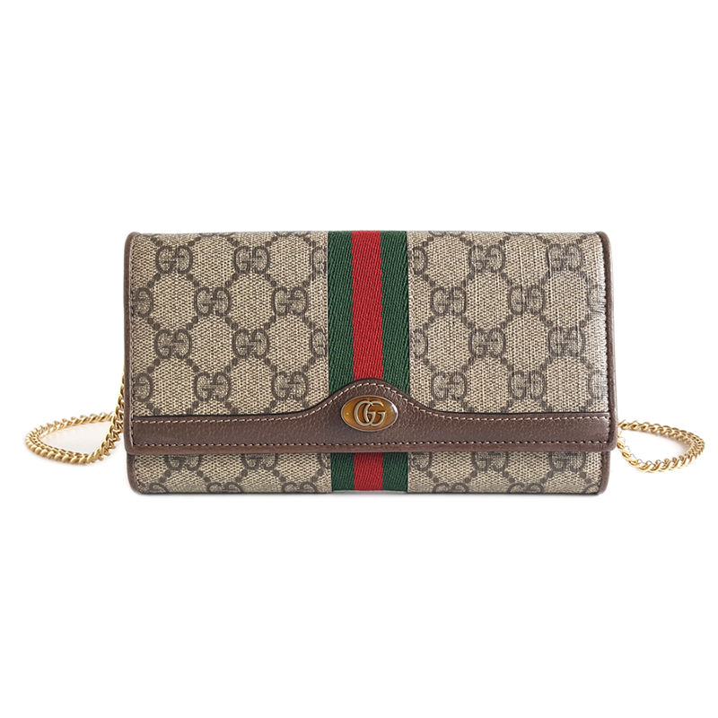 [正品二手95新]古驰 Gucci 546592 GG帆布Ophidia系列红绿条纹WOC链条包