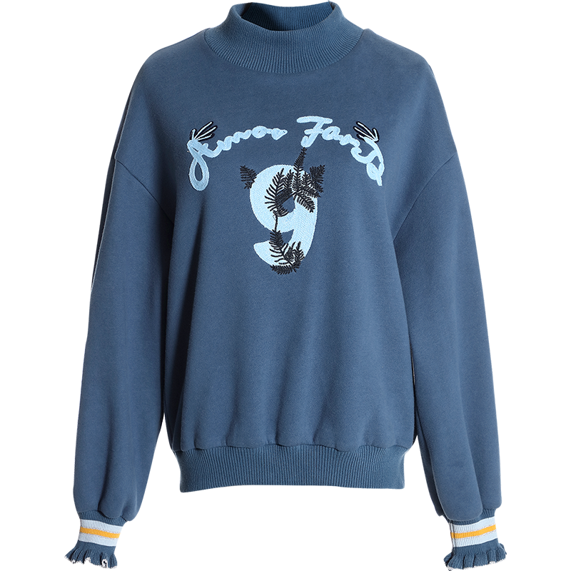 OUNIXUE欧昵雪 | 冬季韩版半高领宽松显瘦落肩袖上衣冬装加绒短款时尚女装卫衣