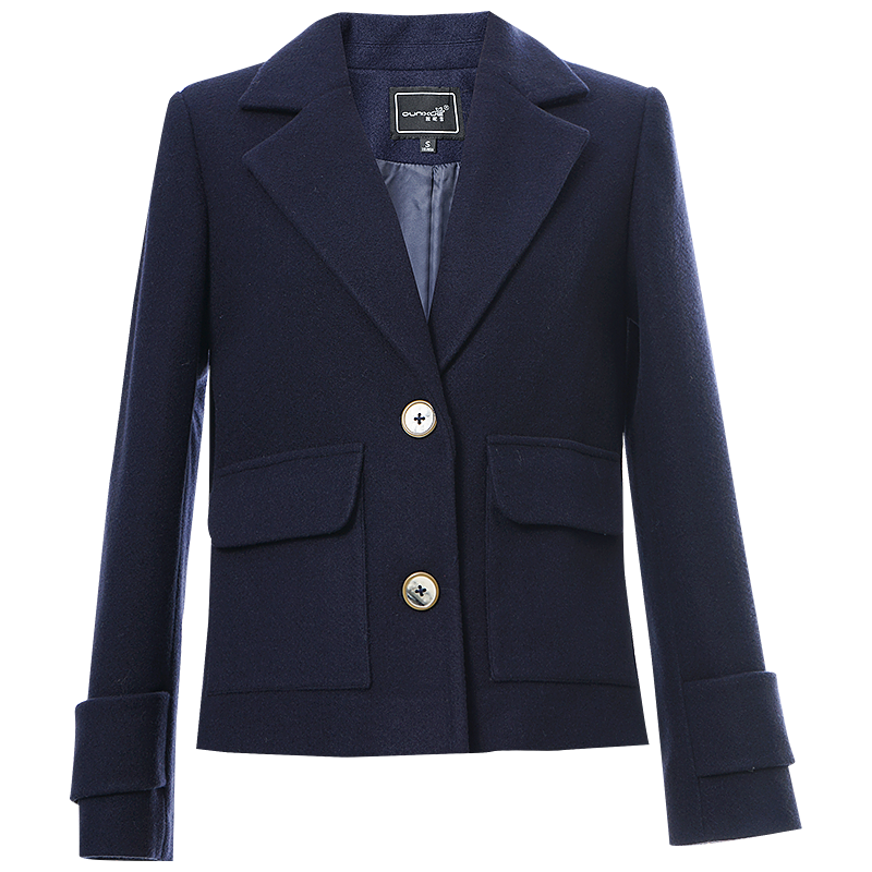 OUNIXUE欧昵雪 | [小香风短款呢子大衣]秋冬季文艺一粒扣翻领口袋女直筒外套