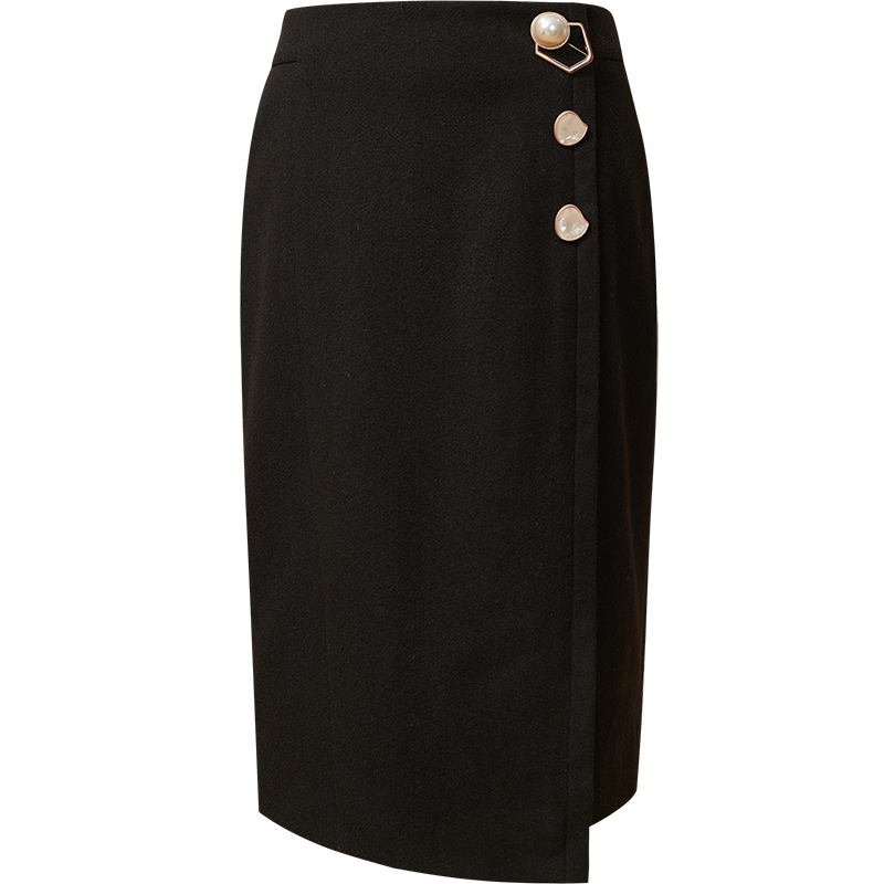 OUNIXUE欧昵雪 | 冬修身OL开叉不规则包臀裙高腰显瘦裙子时尚保暖呢子半身裙