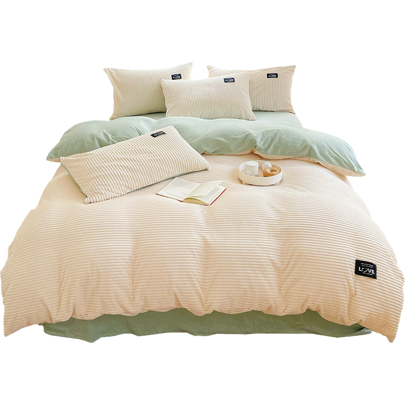 珊瑚绒四件套加厚牛奶绒被套被罩双面加绒法兰绒床单宿舍三件套冬