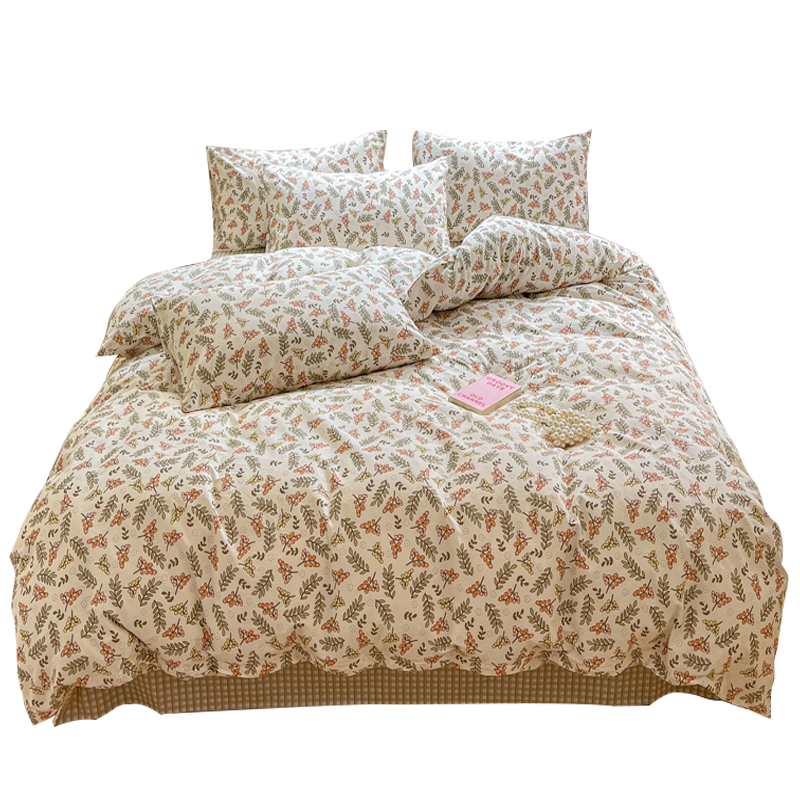 ins纯棉床上四件套冬季100全棉被套床品田园风宿舍床单三件套床单床笠式