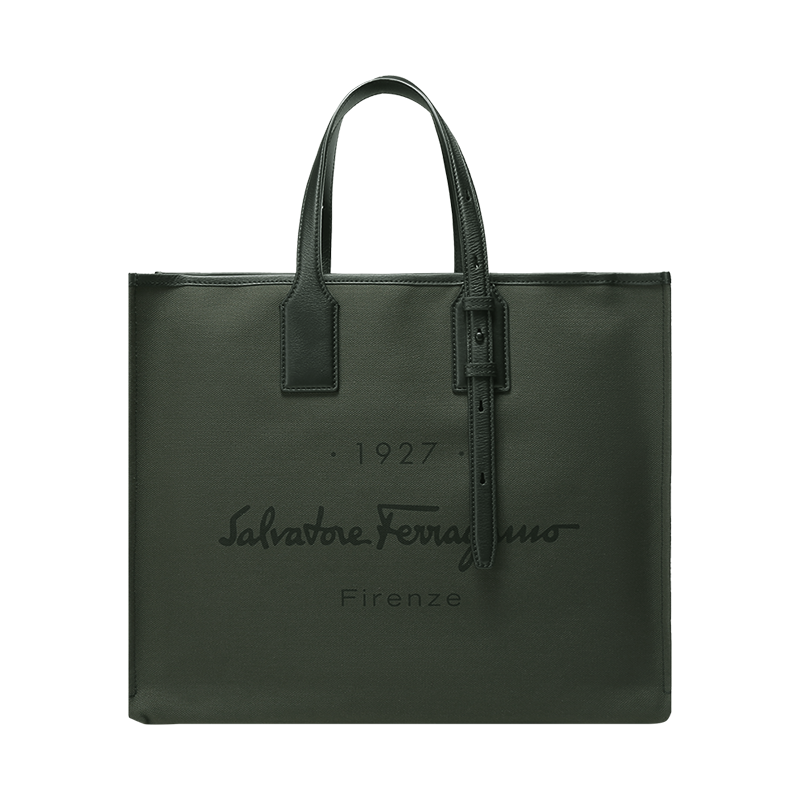 菲拉格慕 Salvatore Ferragamo 男士织物/牛皮革1927印花标识手提单肩包购物袋大号240842