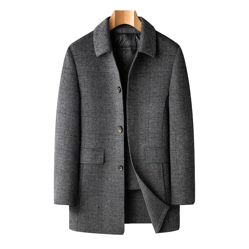 千锦鸟男士双面呢子翻领夹克外套90白鸭绒马甲可拆卸2022冬季公务员领导干部帅气保暖男装棉袄棉服上衣中年爸爸装父亲节礼物