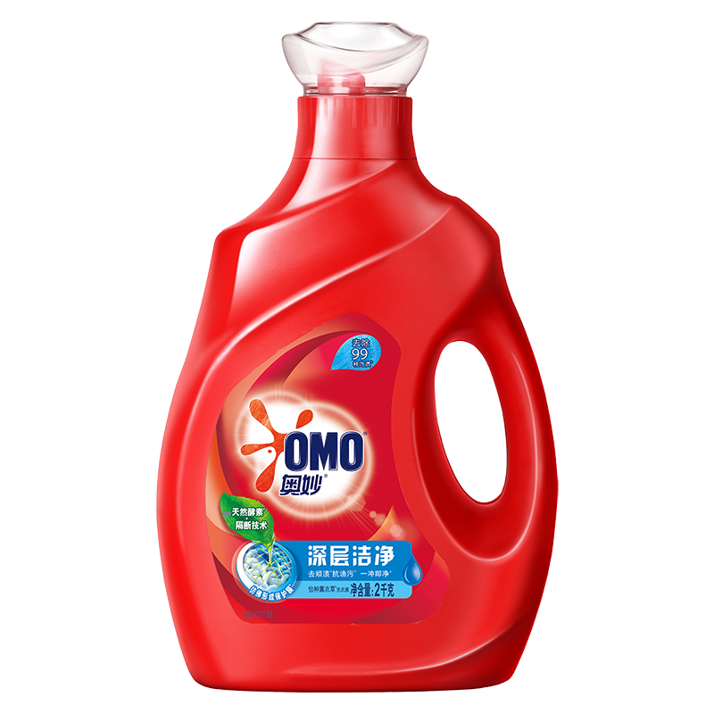 [苏宁自营]奥妙(OMO) 深层洁净洗衣液源自天然酵素去除污渍手洗家用装2kg薰衣草留香家庭