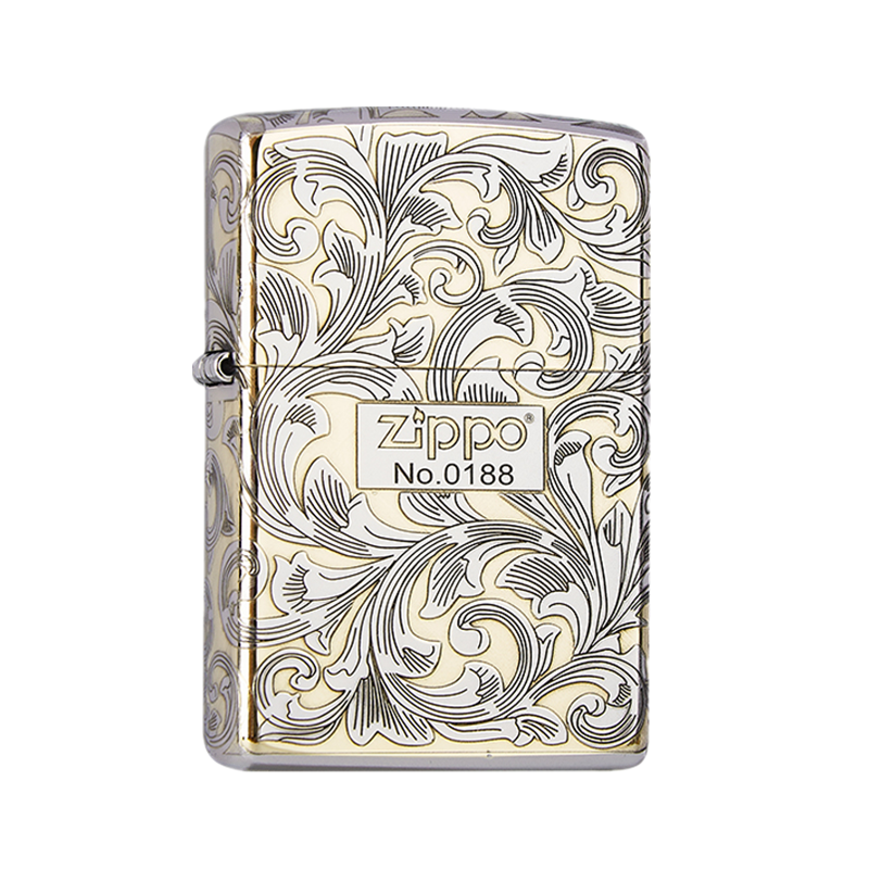 [苏宁自营]官方Zippo芝宝正版防风煤油纯铜打火机雕刻洋唐草富贵花开送礼男士