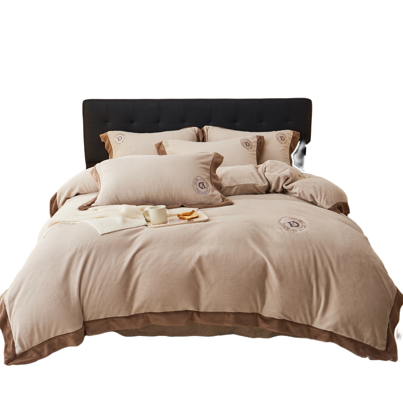 南极人(NanJiren)家纺 轻奢风加厚牛奶绒四件套双面法兰绒床单被套简约刺绣冬季床上用品