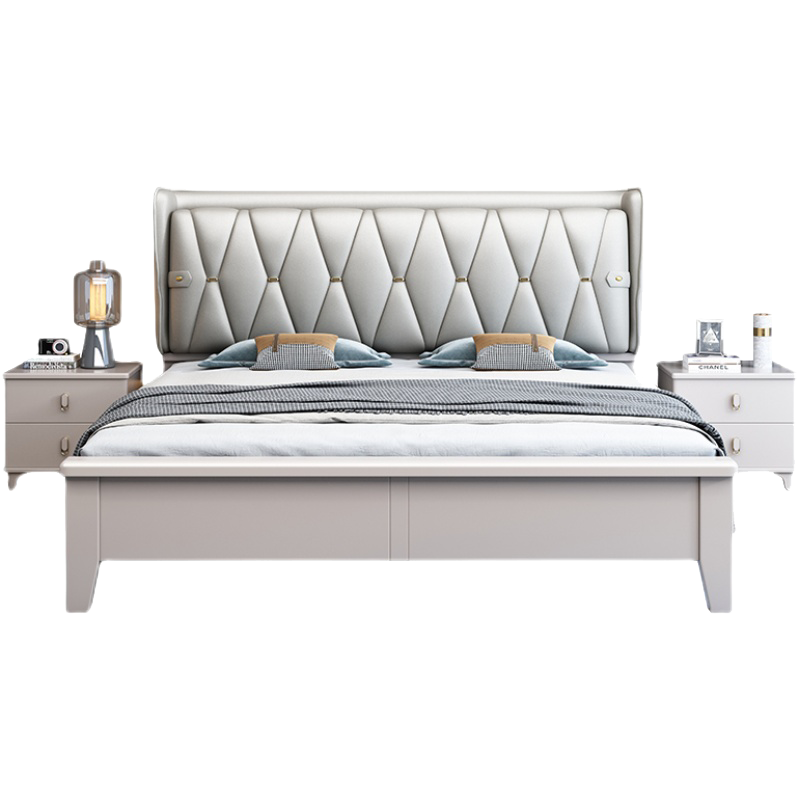 布艺床现代简约储物床卧室床北欧白色实木1.5米1.8米民宿双人床