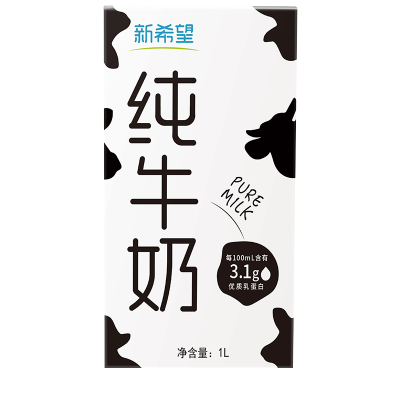 新希望纯牛奶脱脂1L*12盒整箱 咖啡拉花奶泡烘焙成人商用