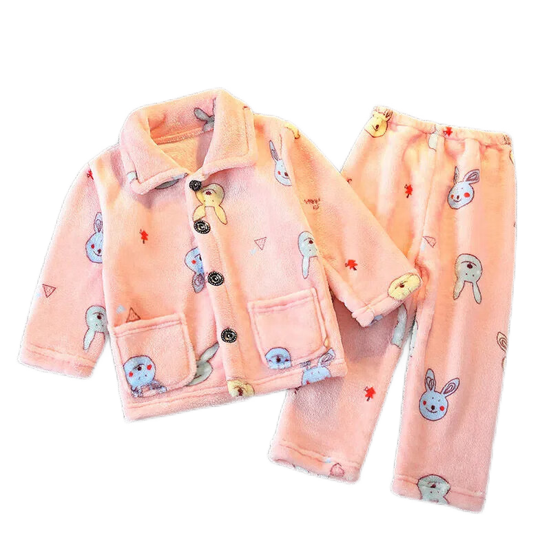 秋冬儿童睡衣男童女孩法兰绒加厚女童男孩宝宝珊瑚绒家居服套装威珺