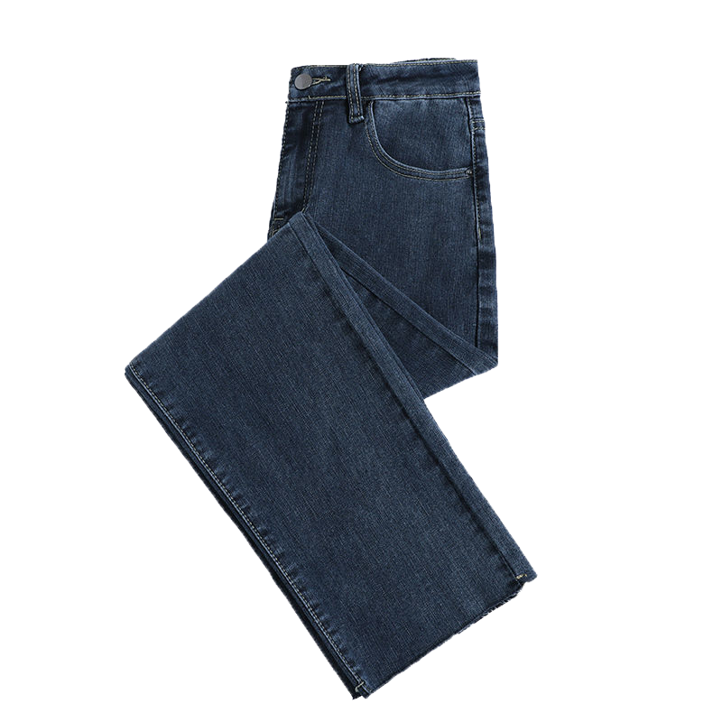 美帛牛仔裤女秋冬高腰网红修身弹力加绒直筒小个子宽松毛边烟管裤