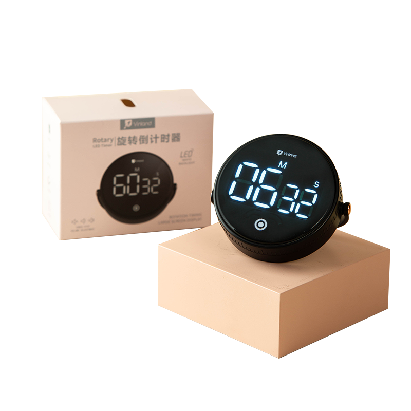 倒计时器厨房定时器磁吸秒表记时器儿童学习时间管理器旋转计时器-亮黑色