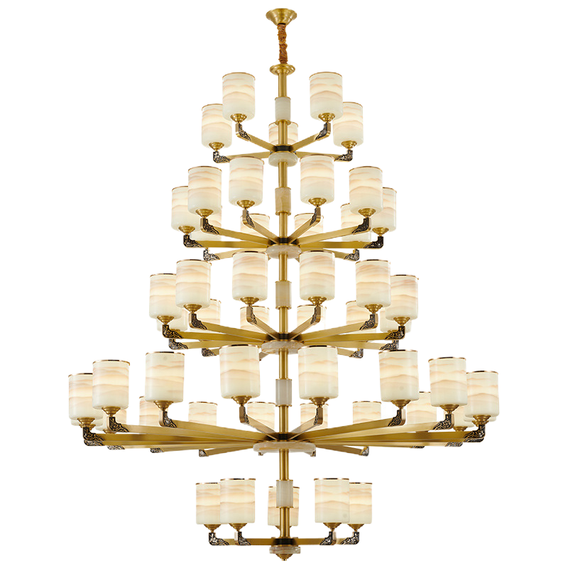 克罗斯塔 酒店别墅客厅大吊灯复式楼中空楼梯长吊灯全铜新中式酒店大厅餐厅灯具