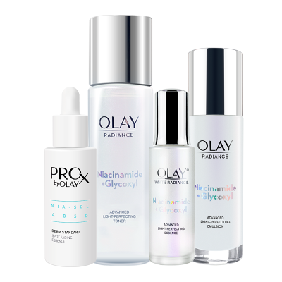 OLAY玉兰油美白淡斑精华水乳液4件套装 革糖素提亮补水保湿秋冬护肤美白淡痘面部精华液