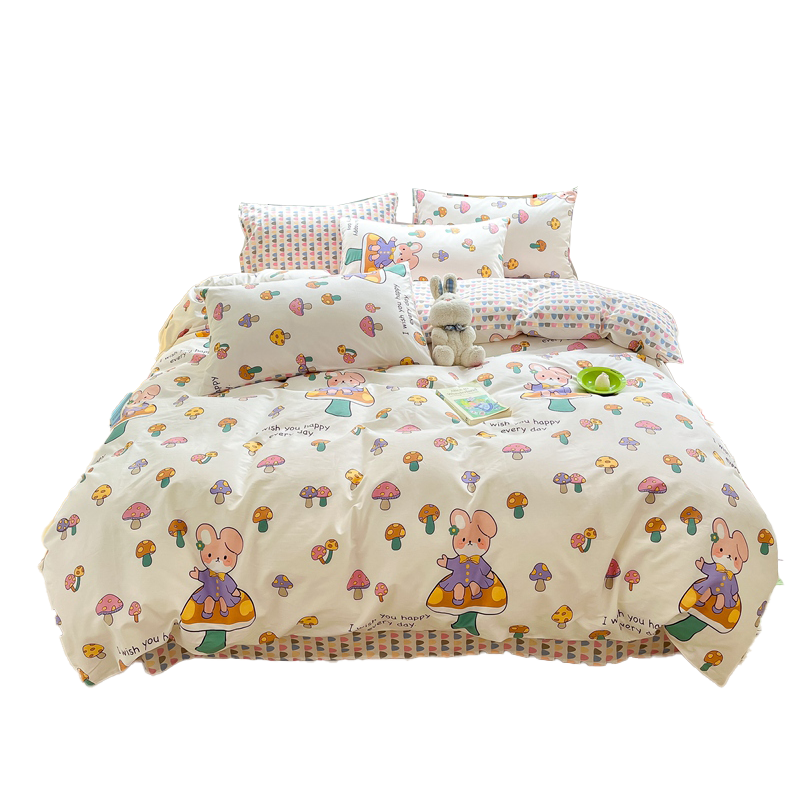 卡洛儿杜香ins风卡通纯棉四件套100全棉被套床单被罩宿舍三件套床上用品