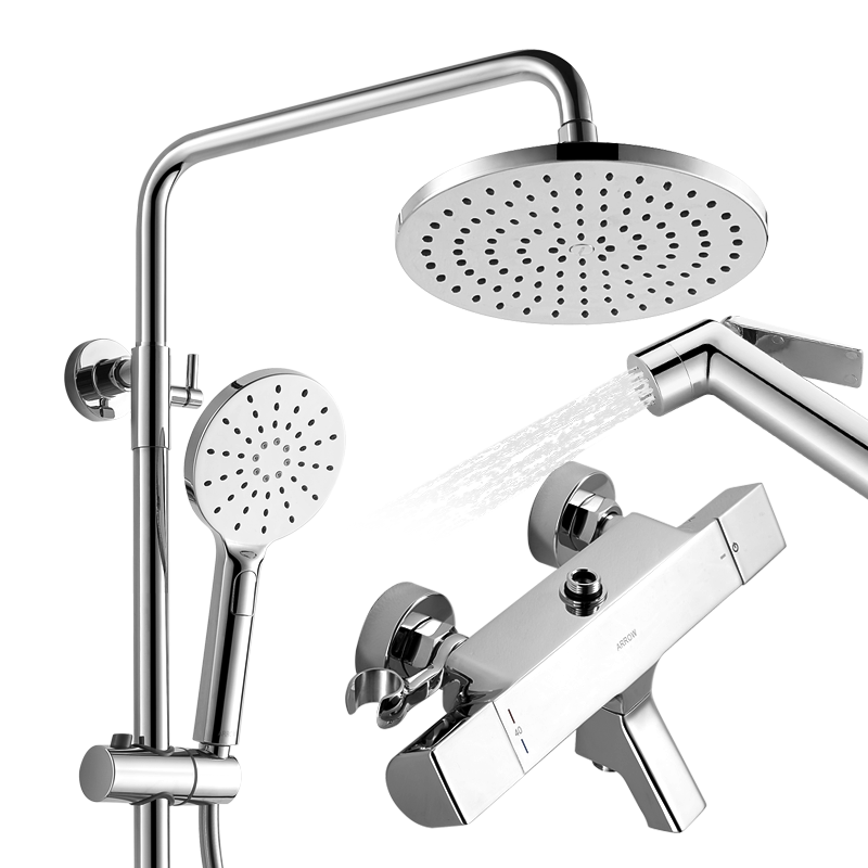 箭牌(ARROW)恒温花洒套装大顶喷淋雨器洗浴洗澡淋浴喷头升降四功能出水喷枪纯铜主体暗装莲蓬头AE33117/3352