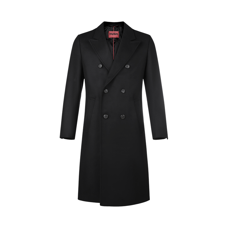 雨果博斯 HUGO BOSS 男士羊毛混纺修身版双排扣大衣外套50474948