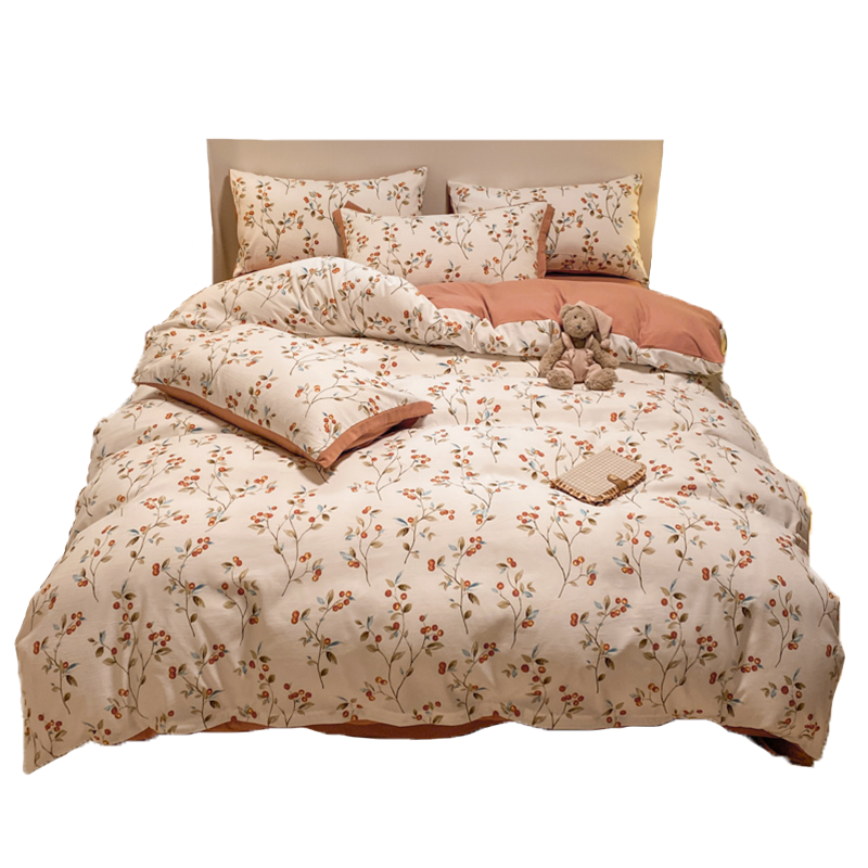 A类双层纱水洗四件套秋冬复古印花床上用品三件套单人被套母婴级