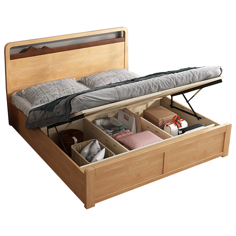 臻远 ZY-SMC-23 现代简约实木床双人床 1.8米气压高箱