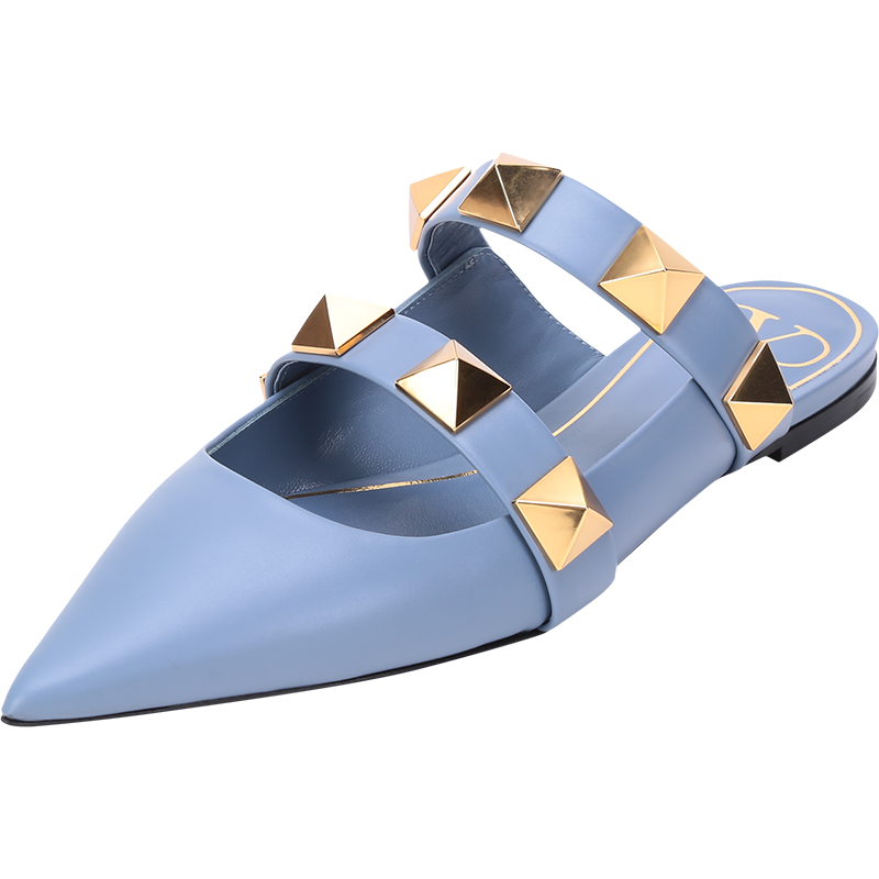 华伦天奴 VALENTINO 女士牛皮超大铆钉装饰尖头平底鞋穆勒鞋凉鞋拖鞋 WW2S0BK8 KET