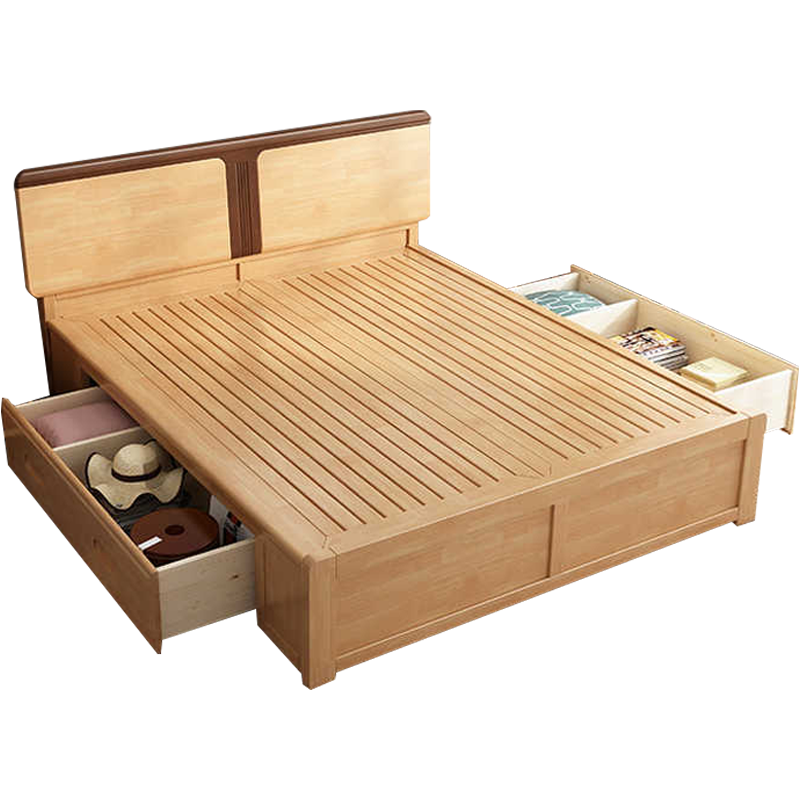 臻远 ZY-SMC-15 现代简约实木床双人床 1.5米抽屉高箱