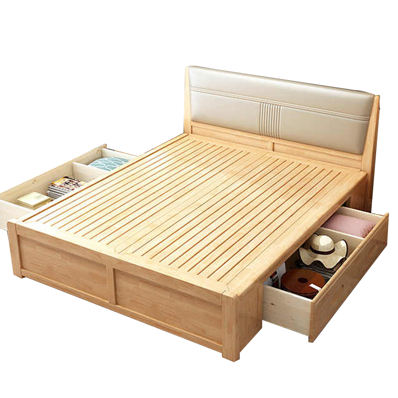 臻远 ZY-SMC-12 现代简约实木床双人床 1.8米抽屉高箱