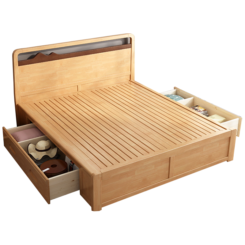 臻远 ZY-SMC-24 现代简约实木床双人床 1.8米抽屉高箱