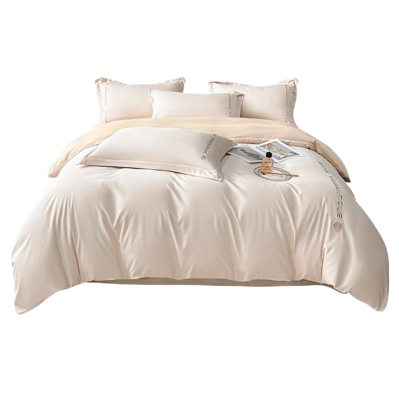 艾洛苏 新款纯棉色床上四件套纯色水洗棉刺绣床单被套三件套床上用品