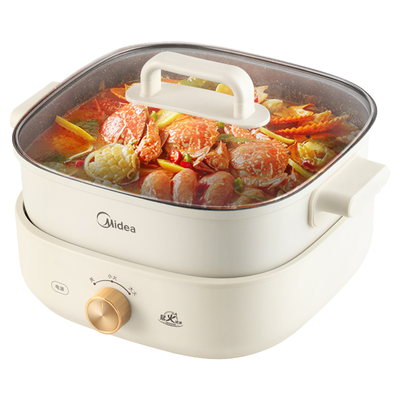 美的(Midea)电火锅家用锅电热火锅6L大容量多功能分体式韩式麦饭石方锅电炒锅电煎锅电煮锅MC-HGS303001
