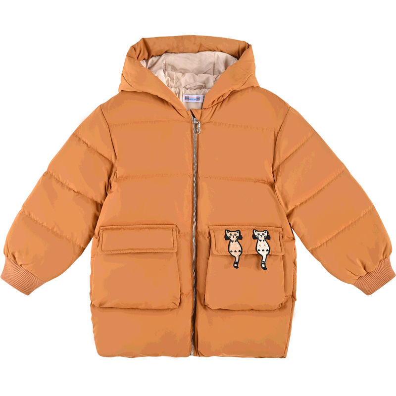 铅笔俱乐部童装女童中长款羽绒服儿童外套白鸭绒连帽防风冬季洋气