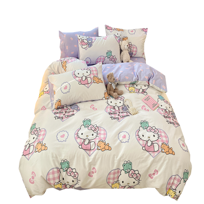hello Kitty凯蒂猫纯棉四件套100全棉女孩儿童三件套床单被套床笠