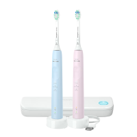 [情侣套装]飞利浦(Philips) 电动牙刷成 健康护龈系列变压感应3种模式6倍清除牙菌斑HX3697柔雾粉+天空蓝