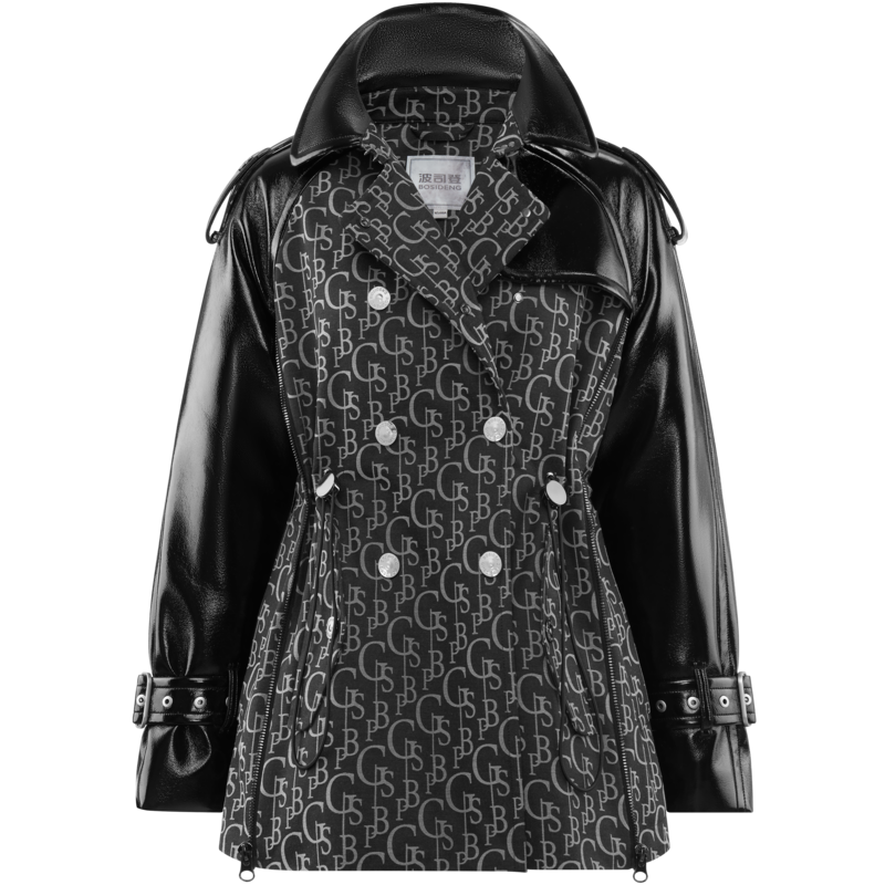 波司登女鹅绒羽绒服设计师时尚廓形环保皮革拼接风衣领抽绳x显瘦