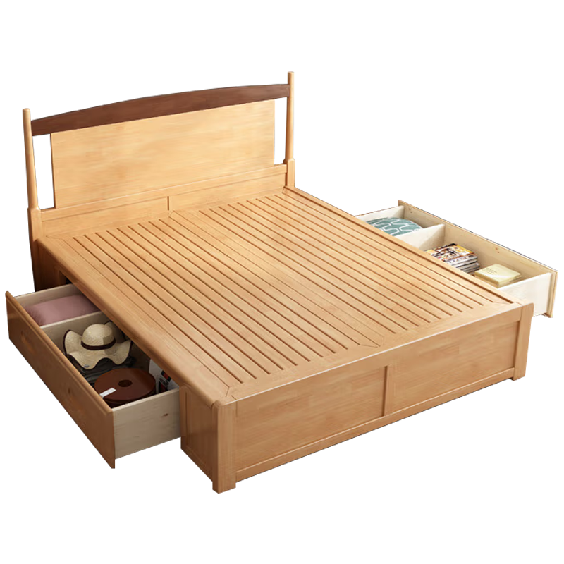 臻远 ZY-SMC-38 现代简约实木床双人床 1.8米抽屉高箱