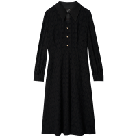 OUNIXUE欧昵雪 | [复古盘扣蕾丝裙]秋冬气质翻领开叉小黑裙女时尚通勤连衣裙