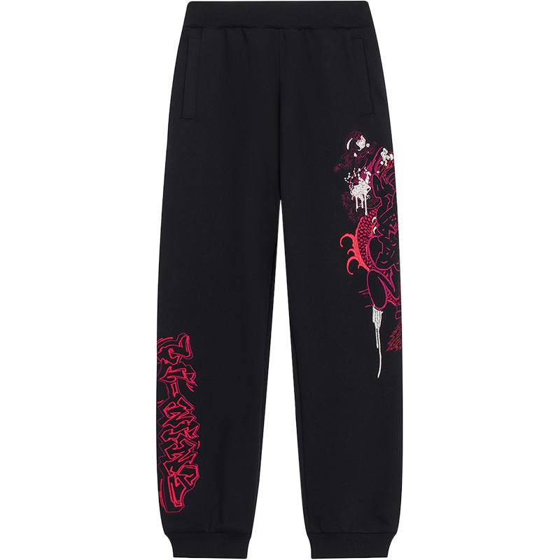 李宁童装卫裤男大童运动生活系列春季宽松青少年束脚针织运动长裤