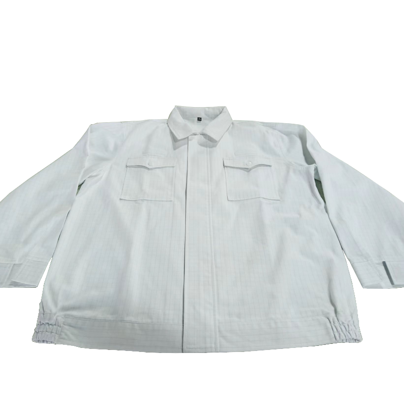 纯棉长袖工作服白色防静电服套装拉链款含(上衣+裤子)