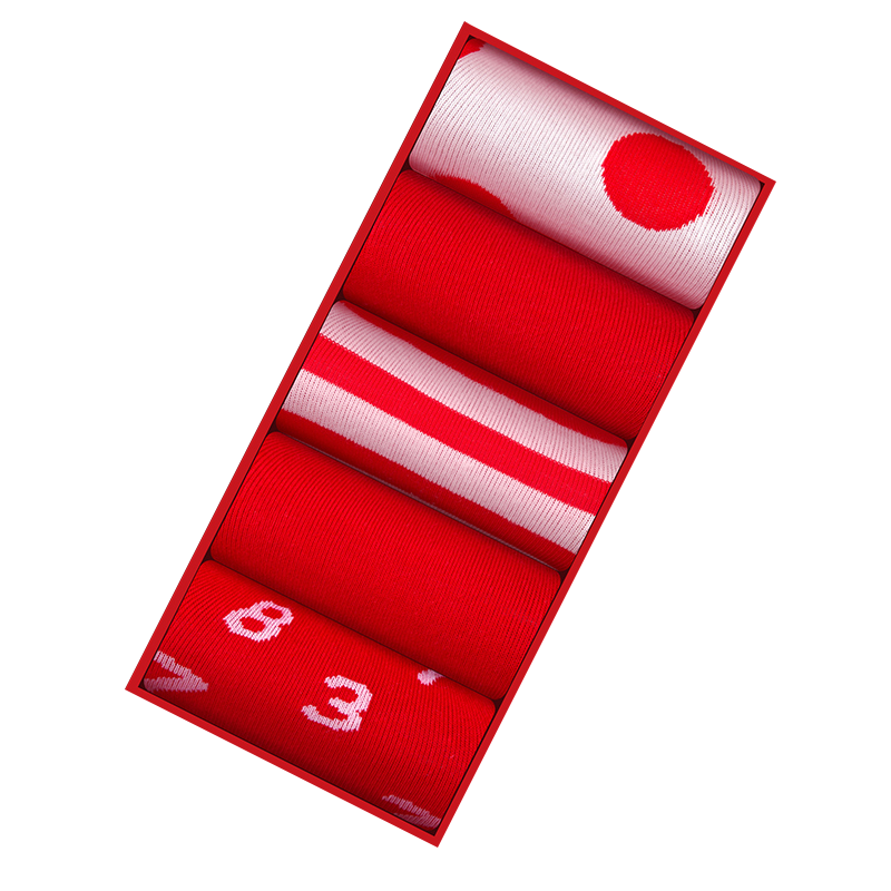 花花公子本命年大红色新款袜子女士兔年中筒袜结婚送礼物少女生棉袜喜庆礼盒装