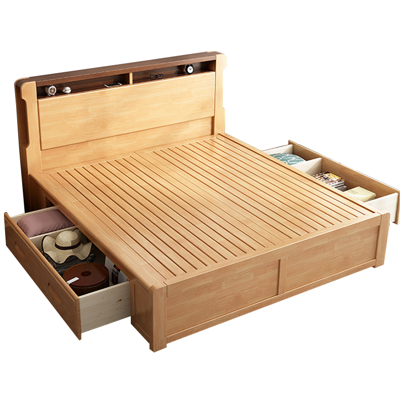 臻远 ZY-SMC-50 现代简约实木床双人床 1.8米抽屉高箱