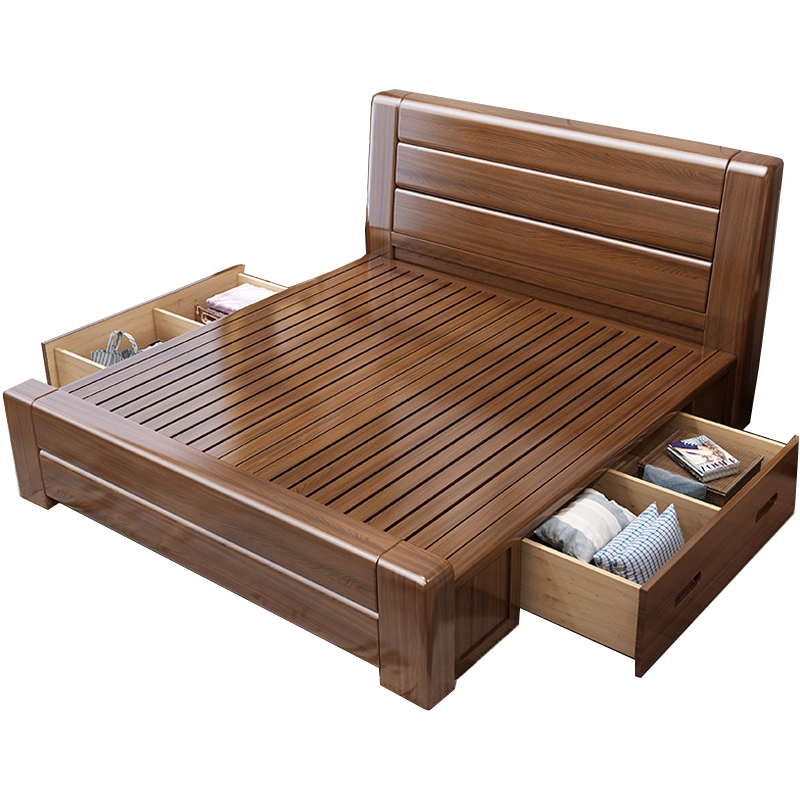 臻远 ZY-SMC-117 现代简约实木床双人床 1.8米抽屉高箱